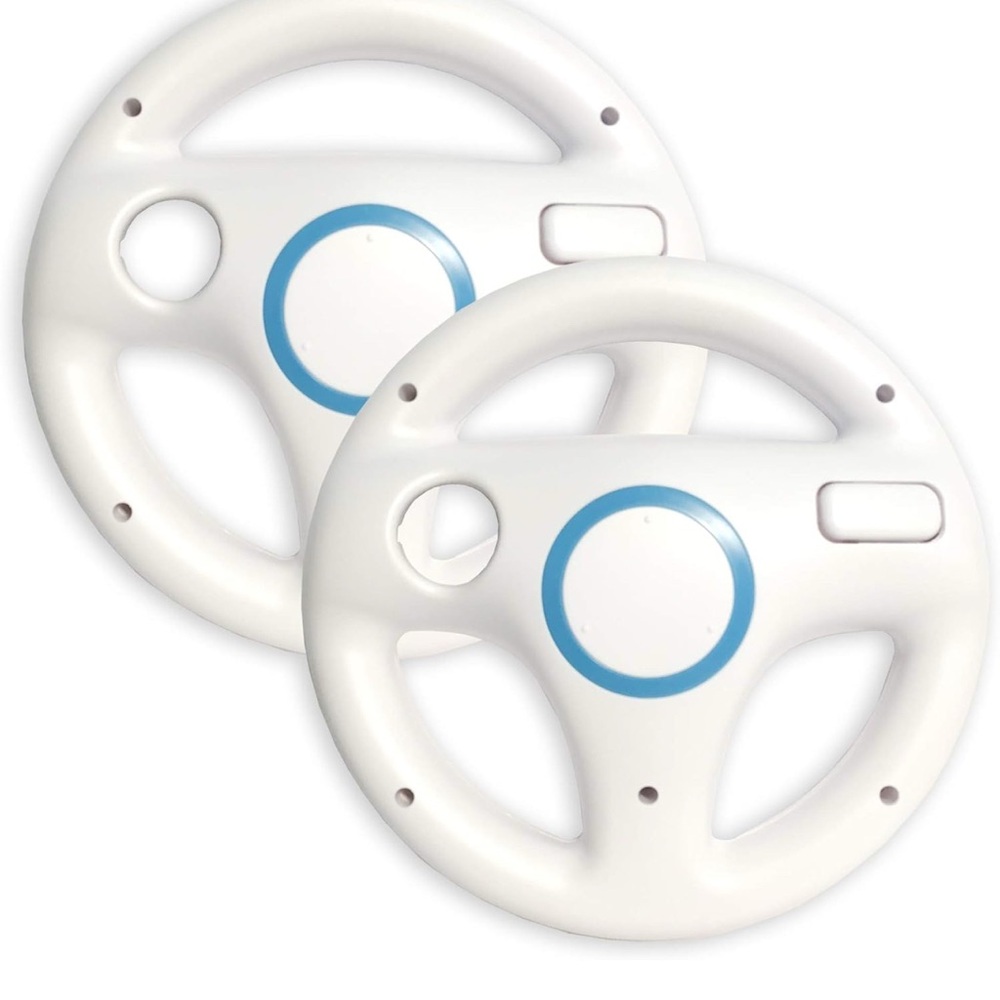 Pair of White & Blue 2-Mario Kart racing Gaming Wheels for Nintendo Wii
